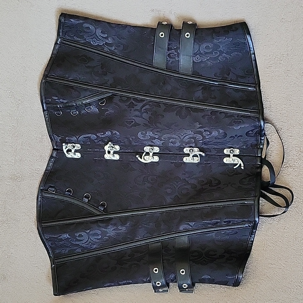 Women Black Lace Up Floral Corset/ Bustier